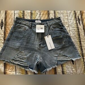 NWT Anniewear Caleb Cut Off Denim Shorts HighRise Distressed Frayed Hem Wide Leg